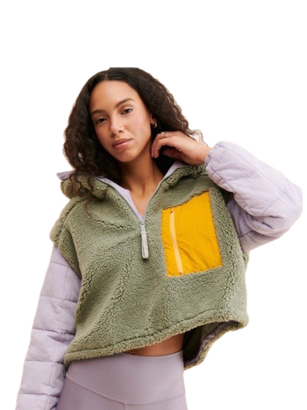 Free People Movement Scenic Route Color Block Sherpa Half-Zip Jacket